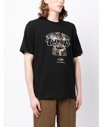 schwarzes bedrucktes T-Shirt mit einem Rundhalsausschnitt von AAPE BY A BATHING APE