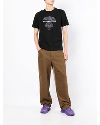 schwarzes bedrucktes T-Shirt mit einem Rundhalsausschnitt von AAPE BY A BATHING APE