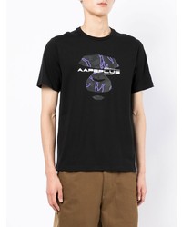 schwarzes bedrucktes T-Shirt mit einem Rundhalsausschnitt von AAPE BY A BATHING APE