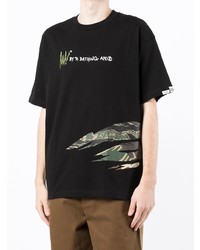 schwarzes bedrucktes T-Shirt mit einem Rundhalsausschnitt von AAPE BY A BATHING APE