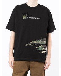 schwarzes bedrucktes T-Shirt mit einem Rundhalsausschnitt von AAPE BY A BATHING APE