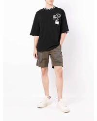 schwarzes bedrucktes T-Shirt mit einem Rundhalsausschnitt von AAPE BY A BATHING APE