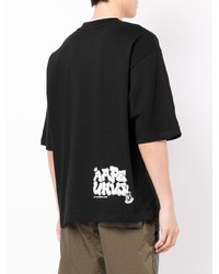 schwarzes bedrucktes T-Shirt mit einem Rundhalsausschnitt von AAPE BY A BATHING APE