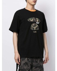 schwarzes bedrucktes T-Shirt mit einem Rundhalsausschnitt von AAPE BY A BATHING APE