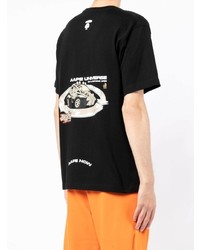 schwarzes bedrucktes T-Shirt mit einem Rundhalsausschnitt von AAPE BY A BATHING APE