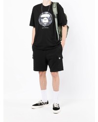 schwarzes bedrucktes T-Shirt mit einem Rundhalsausschnitt von AAPE BY A BATHING APE