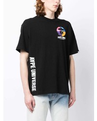 schwarzes bedrucktes T-Shirt mit einem Rundhalsausschnitt von AAPE BY A BATHING APE