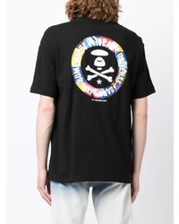 schwarzes bedrucktes T-Shirt mit einem Rundhalsausschnitt von AAPE BY A BATHING APE