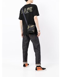 schwarzes bedrucktes T-Shirt mit einem Rundhalsausschnitt von AAPE BY A BATHING APE