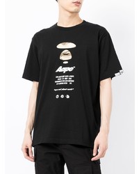 schwarzes bedrucktes T-Shirt mit einem Rundhalsausschnitt von AAPE BY A BATHING APE