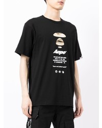 schwarzes bedrucktes T-Shirt mit einem Rundhalsausschnitt von AAPE BY A BATHING APE