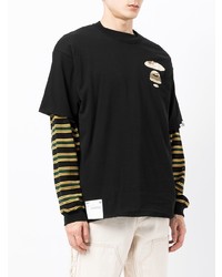 schwarzes bedrucktes T-Shirt mit einem Rundhalsausschnitt von AAPE BY A BATHING APE