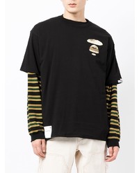 schwarzes bedrucktes T-Shirt mit einem Rundhalsausschnitt von AAPE BY A BATHING APE