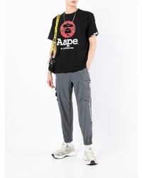 schwarzes bedrucktes T-Shirt mit einem Rundhalsausschnitt von AAPE BY A BATHING APE