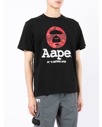 schwarzes bedrucktes T-Shirt mit einem Rundhalsausschnitt von AAPE BY A BATHING APE