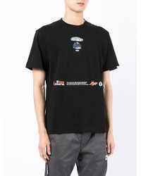 schwarzes bedrucktes T-Shirt mit einem Rundhalsausschnitt von AAPE BY A BATHING APE