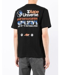 schwarzes bedrucktes T-Shirt mit einem Rundhalsausschnitt von AAPE BY A BATHING APE