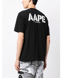 schwarzes bedrucktes T-Shirt mit einem Rundhalsausschnitt von AAPE BY A BATHING APE