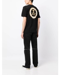 schwarzes bedrucktes T-Shirt mit einem Rundhalsausschnitt von AAPE BY A BATHING APE