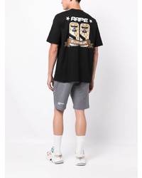 schwarzes bedrucktes T-Shirt mit einem Rundhalsausschnitt von AAPE BY A BATHING APE