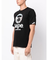 schwarzes bedrucktes T-Shirt mit einem Rundhalsausschnitt von AAPE BY A BATHING APE