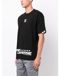 schwarzes bedrucktes T-Shirt mit einem Rundhalsausschnitt von AAPE BY A BATHING APE