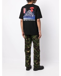 schwarzes bedrucktes T-Shirt mit einem Rundhalsausschnitt von AAPE BY A BATHING APE