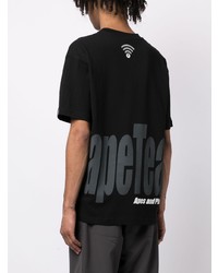 schwarzes bedrucktes T-Shirt mit einem Rundhalsausschnitt von AAPE BY A BATHING APE