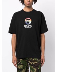 schwarzes bedrucktes T-Shirt mit einem Rundhalsausschnitt von AAPE BY A BATHING APE