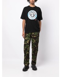 schwarzes bedrucktes T-Shirt mit einem Rundhalsausschnitt von AAPE BY A BATHING APE