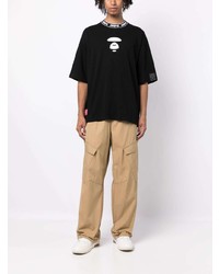 schwarzes bedrucktes T-Shirt mit einem Rundhalsausschnitt von AAPE BY A BATHING APE