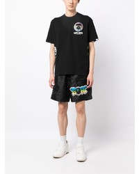 schwarzes bedrucktes T-Shirt mit einem Rundhalsausschnitt von AAPE BY A BATHING APE