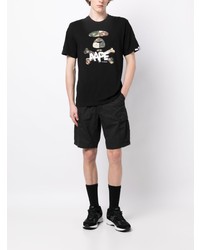 schwarzes bedrucktes T-Shirt mit einem Rundhalsausschnitt von AAPE BY A BATHING APE