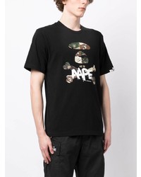 schwarzes bedrucktes T-Shirt mit einem Rundhalsausschnitt von AAPE BY A BATHING APE