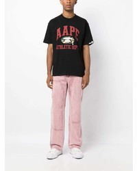 schwarzes bedrucktes T-Shirt mit einem Rundhalsausschnitt von AAPE BY A BATHING APE