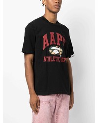 schwarzes bedrucktes T-Shirt mit einem Rundhalsausschnitt von AAPE BY A BATHING APE