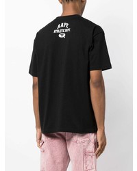 schwarzes bedrucktes T-Shirt mit einem Rundhalsausschnitt von AAPE BY A BATHING APE