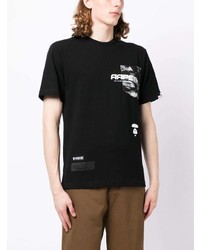 schwarzes bedrucktes T-Shirt mit einem Rundhalsausschnitt von AAPE BY A BATHING APE