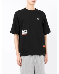 schwarzes bedrucktes T-Shirt mit einem Rundhalsausschnitt von AAPE BY A BATHING APE