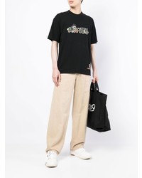 schwarzes bedrucktes T-Shirt mit einem Rundhalsausschnitt von AAPE BY A BATHING APE