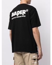 schwarzes bedrucktes T-Shirt mit einem Rundhalsausschnitt von AAPE BY A BATHING APE