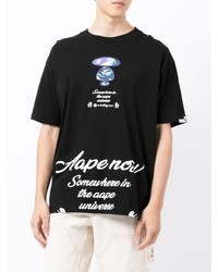 schwarzes bedrucktes T-Shirt mit einem Rundhalsausschnitt von AAPE BY A BATHING APE