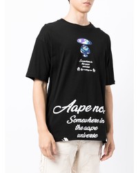 schwarzes bedrucktes T-Shirt mit einem Rundhalsausschnitt von AAPE BY A BATHING APE