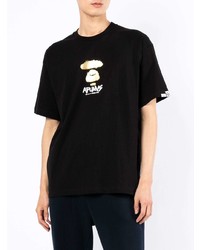 schwarzes bedrucktes T-Shirt mit einem Rundhalsausschnitt von AAPE BY A BATHING APE