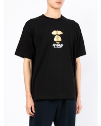 schwarzes bedrucktes T-Shirt mit einem Rundhalsausschnitt von AAPE BY A BATHING APE