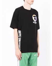 schwarzes bedrucktes T-Shirt mit einem Rundhalsausschnitt von AAPE BY A BATHING APE