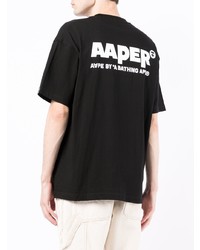 schwarzes bedrucktes T-Shirt mit einem Rundhalsausschnitt von AAPE BY A BATHING APE