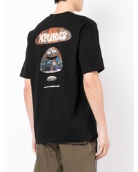 schwarzes bedrucktes T-Shirt mit einem Rundhalsausschnitt von AAPE BY A BATHING APE