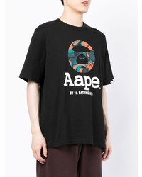 schwarzes bedrucktes T-Shirt mit einem Rundhalsausschnitt von AAPE BY A BATHING APE