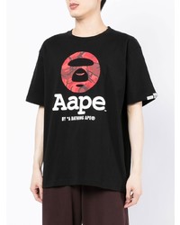 schwarzes bedrucktes T-Shirt mit einem Rundhalsausschnitt von AAPE BY A BATHING APE